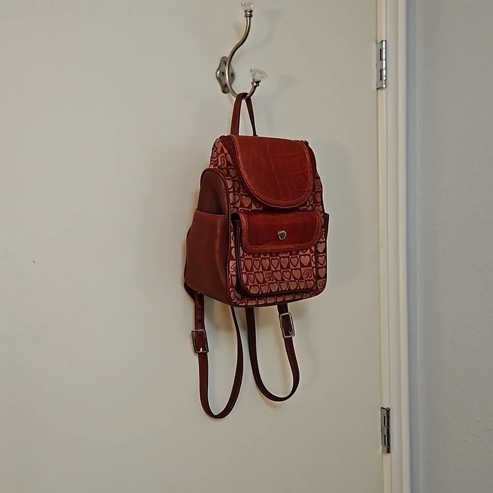 VTG BRIGHTON Hearts Canvas Leather  Coquette Mini Backpack